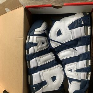 Nike White and Blue Athletic Shoes Bold Air Design